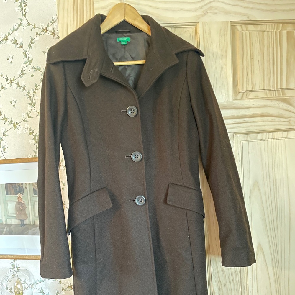 Benetton Black Wool Women's Coat - Size 42 (US Size 6)